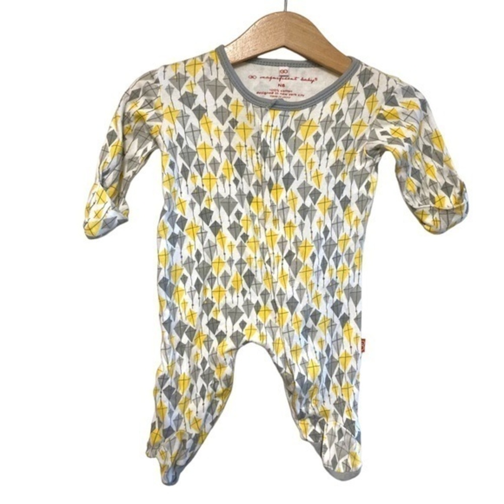 magnificent baby NB unisex footed onesie kite print magnetic closure baby romper